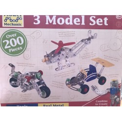 Toys - CARS - Vehicles - MODEL MECHANIC - 3 model set - motor bike , helicopter and racing car - over 200 pieces  - last one