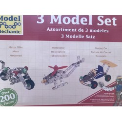 Toys - CARS - Vehicles - MODEL MECHANIC - 3 model set - motor bike , helicopter and racing car - over 200 pieces  - last one