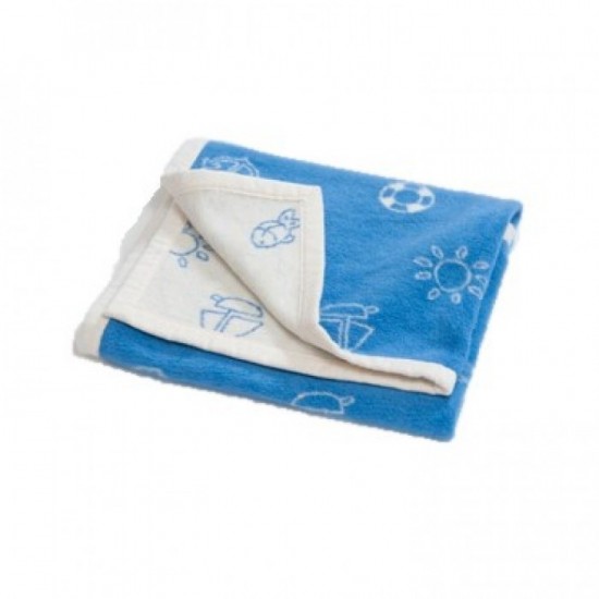 Muslins and Blankets - Blanket - Pram - MARINA - 100% Cotton - Blue Cosy Fleece - last one 
