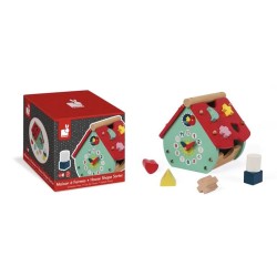 Toys - Wooden - SORTER - HOUSE with CLOCK - Learning shapes and colours, 8 blocks and clock dial - from 18m