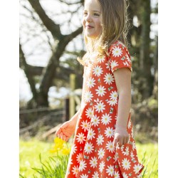 Dress - SKATER - Short sleeves - FRUGI - FLOWERS - DAISY - Orange Flower Bee (matching headbands also available)