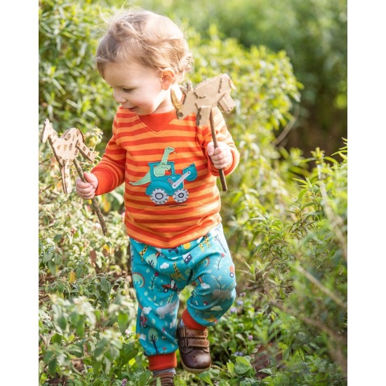 Trousers - Parsnip Pants - FRUGI - Frugi Farm - Blue - Tractors, Rainbow and Animals