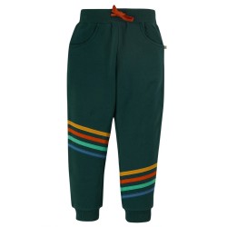 Trousers - Joggers - STRIPE - Frugi - Jago - Dark Green with rainbow stripe