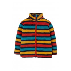 FLEECE - Frugi - TED -  Zip Fluffy Jacket - Toasty - Stripes - Yellow Blue Red Camper Mustard Rainbow Stripe