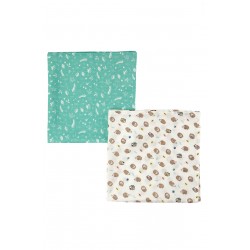 Muslins and Blankets - Muslins - FRUGI - 2pc - Hedgehog Huddle Hut and Forest Moss Green 