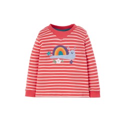 Top - Frugi - EASY ON - SNAIL - Watermelon Pink Stripe