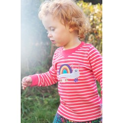 Top - Frugi - EASY ON - SNAIL - Watermelon Pink Stripe