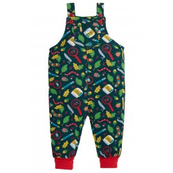 Trousers - Dungarees Parsnips - FRUGI - Fir Tree Green and Magnifying Glass Bug Search 