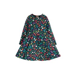 Dress - SKATER - Flowers - Long sleeves - FRUGI - Garden Indigo Blue Wild Flowers 