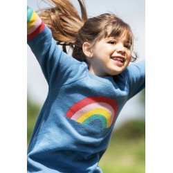 Dress - Frugi - Jenny - Knitted Jumper Dress - Cobalt Blue and Rainbow