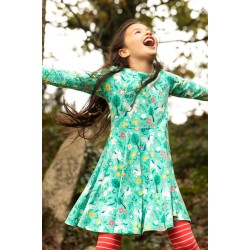 Dress - SKATER - Long sleeves - FRUGI - HORSE  - PEGASUS winged Horse  - Blue Flight