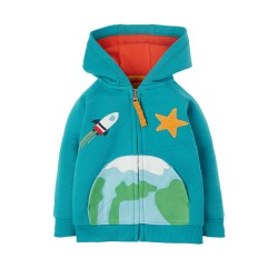 Hoody - SPACE - Frugi - Helford - ROCKET and Star - Zip up - Camper Blue and Space Planet 