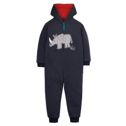 Snuggle suit - ANIMALS -  Big Kids - Frugi - RHINO - Red and Indigo Blue