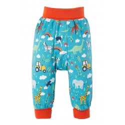 Trousers - Parsnip Pants - FRUGI - Frugi Farm - Blue - Tractors, Rainbow and Animals