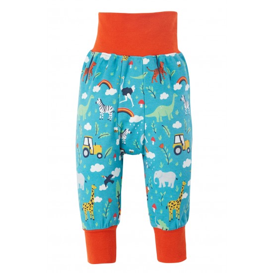 Trousers - Parsnip Pants - FRUGI - Frugi Farm - Blue - Tractors, Rainbow and Animals