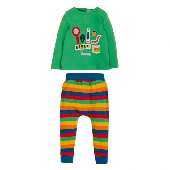 Set - 2pc - Frugi - Oscar - Bug search top and rainbow stripe leggings 