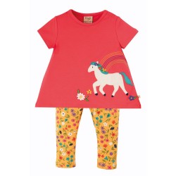 Set - 2pc - Frugi - Mavis - Top and leggings - Watermelon Pink Horse and Wild Yellow flowers -  last size