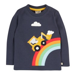 Top - Frugi - Adventure - Tractor - Indigo Blue Rainbow Vehicle