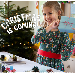 Dress - SKATER - Long sleeves - Frugi - Festive - PARTY - Green Festive friends with mice, robins and holly 