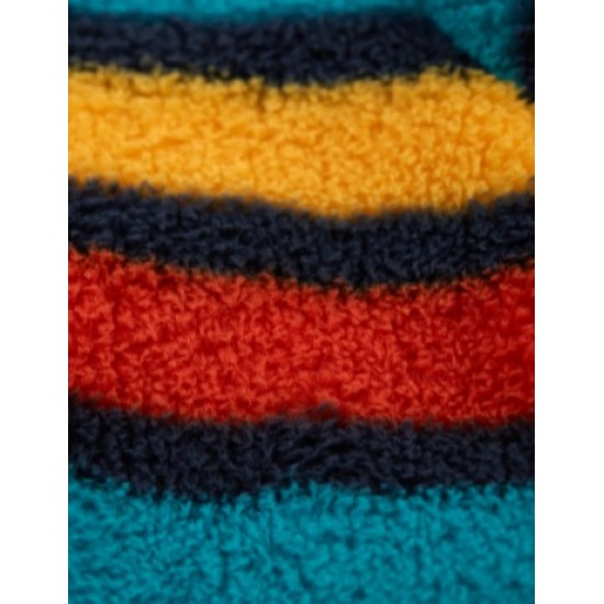 FLEECE - Frugi - TED -  Zip Fluffy Jacket - Toasty - Stripes - Yellow Blue Red Camper Mustard Rainbow Stripe