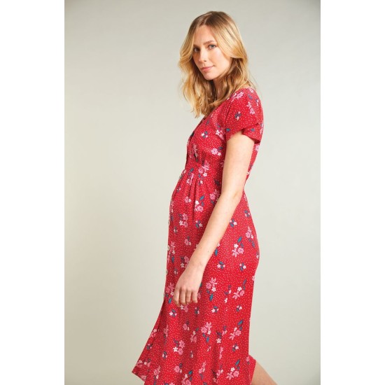 ADULT - Dress - FRUGI - Amalie - Red Flower - ladies UK 10, 12, 14, 16 ,18 - one of each size in sale