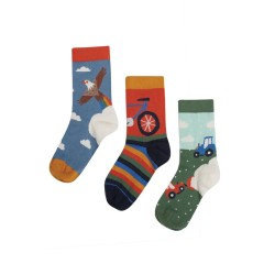 Socks - BIG KIDS - Frugi - Rock - 3 pack - Eagle , bike and tractor 