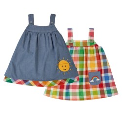 Dress - Frugi - Rosemary - REVERSIBLE - Rainbow Check and Chambray 