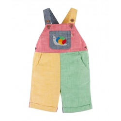 Trousers - Dungarees - Summer - Frugi - SNAIL - Chambray Colour Block Hotch Potch Rainbow  