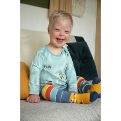 Top - FARM - Frugi - Bobby - Moss Green Rainbow Stripe Tractors 