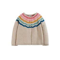 Cardigan - Frugi - Allie - Rainbow Stripe Oatmeal pointelle