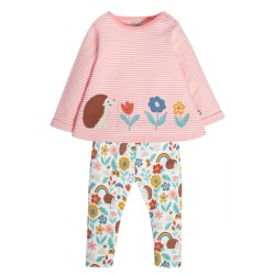 Set - 2pc - Frugi - Oakleigh - Hedgehog - Top and leggings - Guava pink stripe