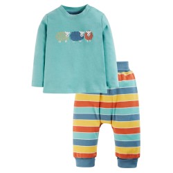 Set - 2pc - Frugi - SHEEP - Moss Rainbow Parsnips and Sheep Top  