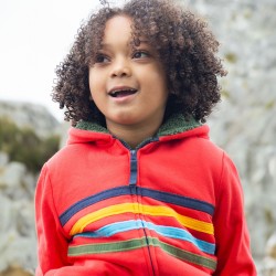 Hoody - RAINBOW - Frugi - Ted - Fleece Lined - True Red and Indigo Rainbow Stripe - last size 2-3y