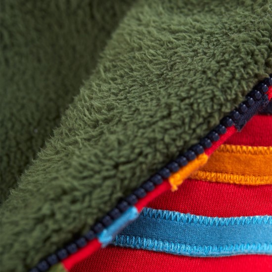 Hoody - Frugi - Ted Fleece Lined Hoodie - True Red and Indigo Rainbow Stripe 