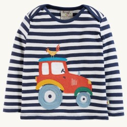 Top - Frugi - Bobby - Indigo Stripe with red Tractor 