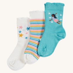 Socks - Frugi - 3pc - Freya - Frilled Forest Faries 0-6m 6-12m, 1-2y - last sizes in sale