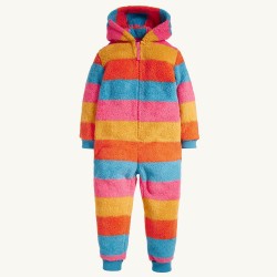 Snuggle suit - Frugi - TED - Fleece - Fluffy - Honeysuckle stripe  - pink , orange, yellow, blue
