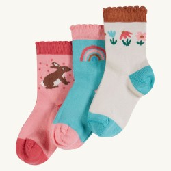Socks - ANIMALS - BUNNY - Frugi - 3pc - Pink Rabbit - 0-6m 6-12m 1-2y, 2-4y