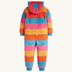 Snuggle suit - Frugi - TED - Fleece - Fluffy - Honeysuckle stripe  - pink , orange, yellow, blue