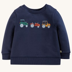 Jumper - FARM - Frugi - Easy on - Indigo Tractors  sweatshirt - last size 9-12m