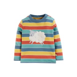 Top - FARM - Frugi - Discovery - SHEEP - Moss Green Rainbow stripe 