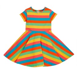 Dress - SKATER - Short sleeves - FRUGI - STRIPE - RAINBOW CAMPER BLUE ORANGE 