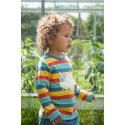 Top - FARM - Frugi - Discovery - SHEEP - Moss Green Rainbow stripe 