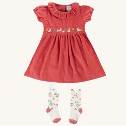 Dress set - Frugi - Amilie  - Smocked Panel Party Dress with frill collar and tights set