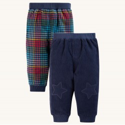 Trousers - CORDS - Frugi - CASSIUS - Reversible - Indigo Blue Cord and Indigo Flannel Check  