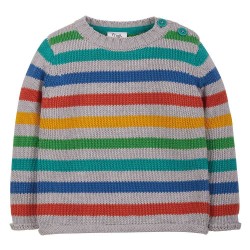 Jumper - Frugi - Apex - Knitted Jumper - Grey Marl and Rainbow stripe 