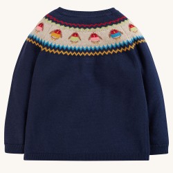 Cardigan - Frugi - Kenna  - Fairisle Indigo Robin - last size 2-3y