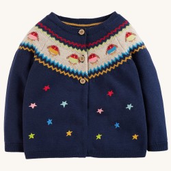 Cardigan - Frugi - Kenna  - Fairisle Cardigan - Indigo Robin Fairisle