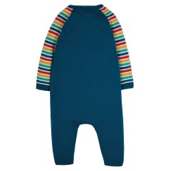 Babygrow - Romper - Frugi - Cosy Knitted - Polar Bear - Loch Blue with stripes - last size