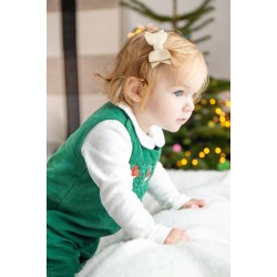 Set - 2pc - Frugi - Milo - ROBINS - Green cord dungarees and white collared body 